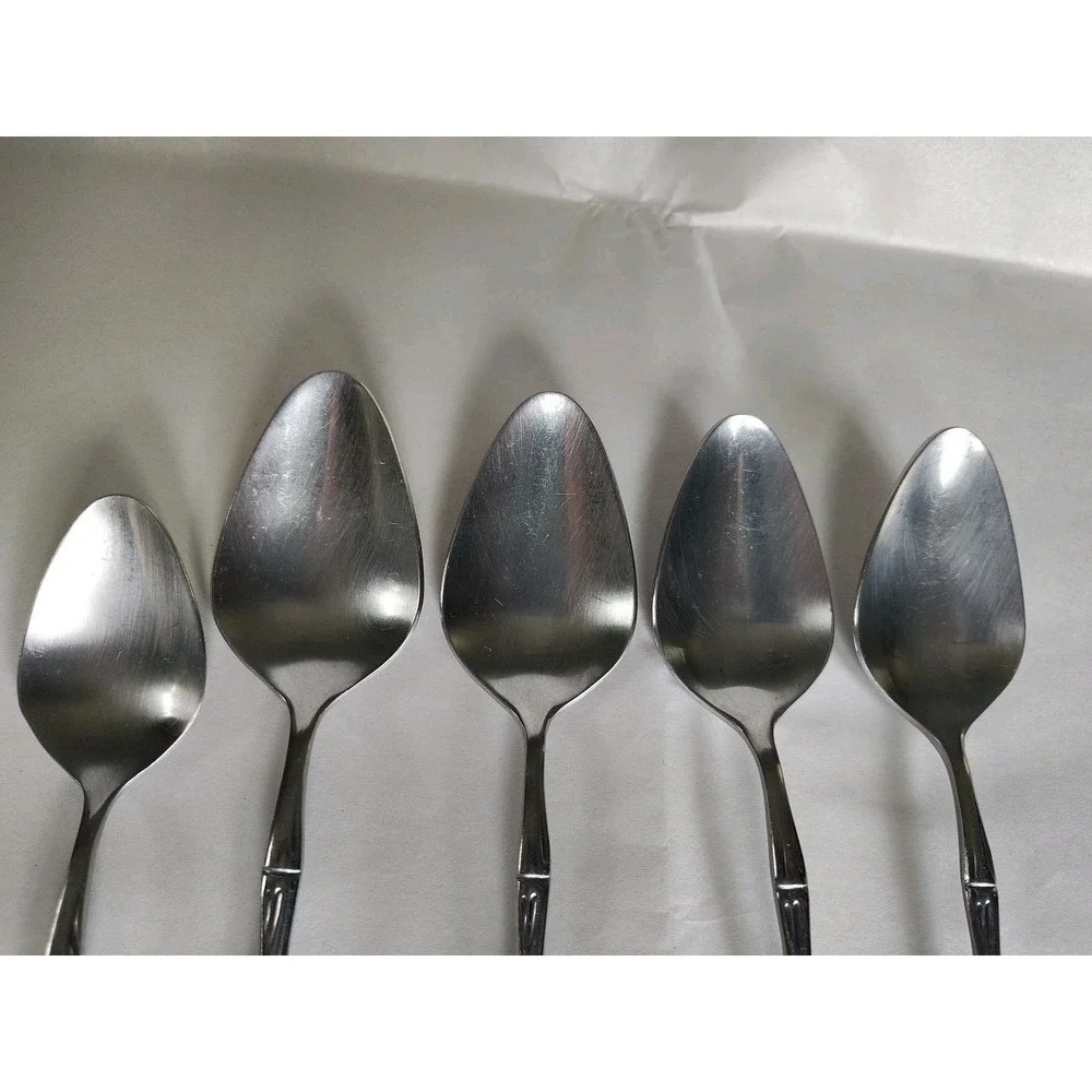 Bamboo Stainless Steel Tablespoons Spoons & Teaspoon Made In Korea Lot Of 5